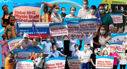 Montage of CSP members holding #CSP4FairPay placards