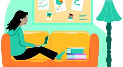 Illustration of someone studying on a sofa