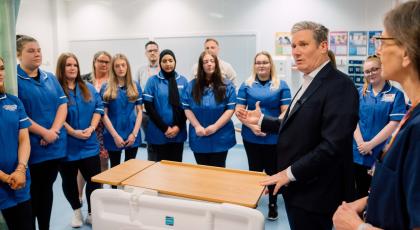 Labour leader Keir Starmer speaking to NHS staff