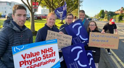 CSP members holding placards on a picket line