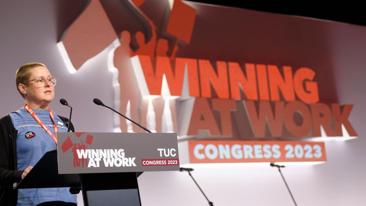 Jill Taylor speaking at TUC Congress 2023