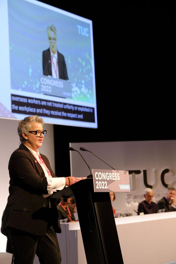 Helen Purcell at the TUC Congress lectern 