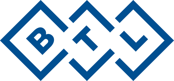 BTL lettering in blue text