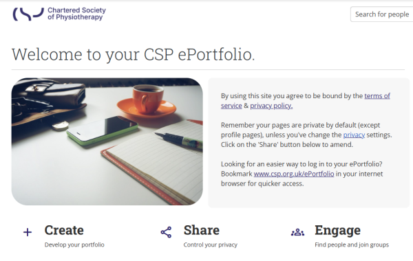 Screengrab of the eportfolio home page