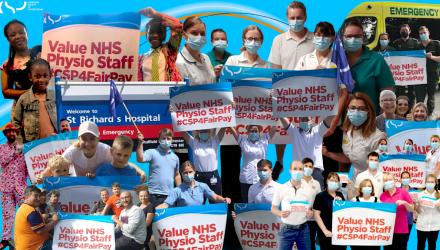 Montage of CSP members holding #CSP4FairPay placards