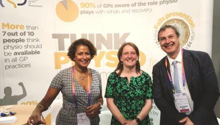 CSP professional adviser for Scotland Sara Conroy with Marie Todd, MSP public health minister, and Kenryck Lloyd-Jones, CSP public affairs & policy manager for Scotland