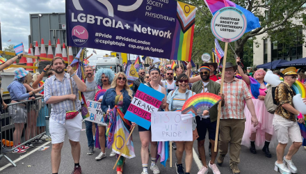 CSP members, Council vice-chair Alex Spearritt and CSP director of strategy, policy and engagement Rob Yeldham at Pride 2023 in London
