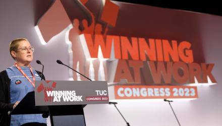 Jill Taylor speaking at TUC Congress 2023