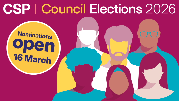Illustrative image with people and heading of CSP council elections nominations open 16 March