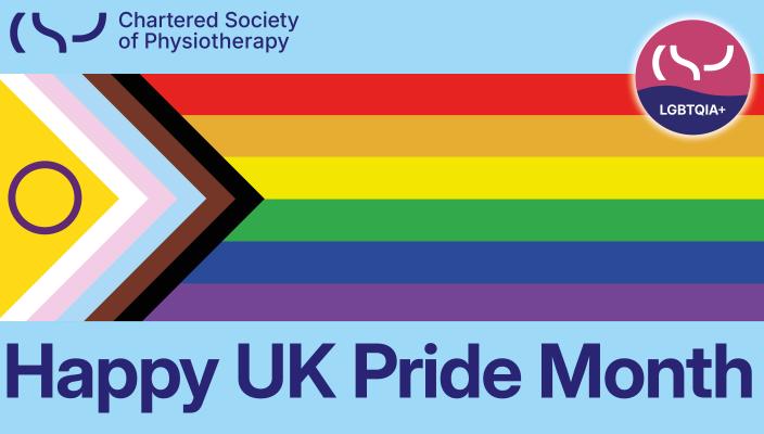 Blue graphic with the Pride flag and the text 'Happy UK Pride Month'.