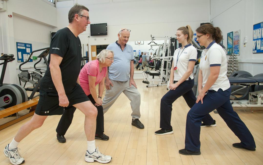 Prehab physios guide patients with cancer through a physical activity at Royal Surrey County Hospital NHS Trust, in Guildford