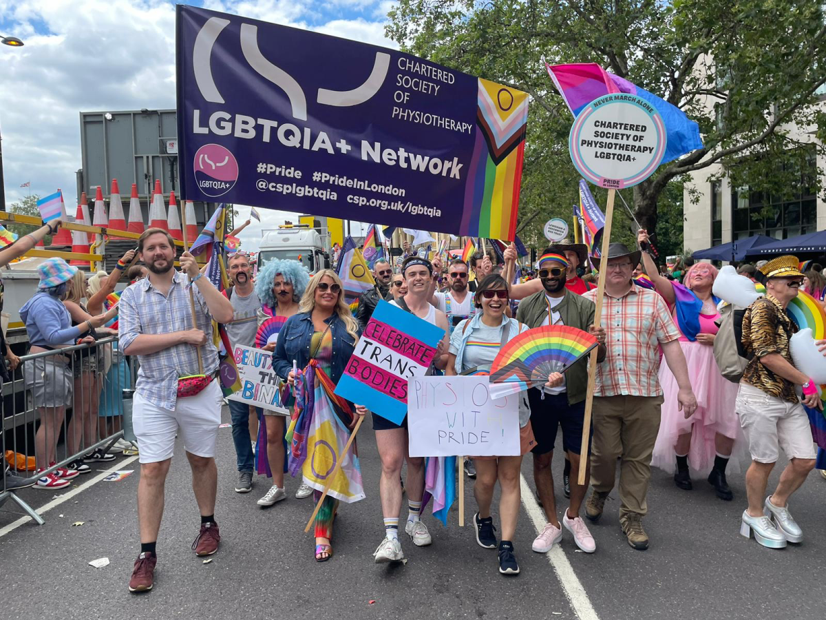 CSP members, Council vice-chair Alex Spearritt and CSP director of strategy, policy and engagement Rob Yeldham at Pride 2023 in London