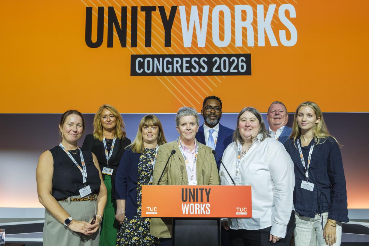 CSP representatives and staff standing on TUC congress stage