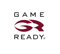 Wording reading GAME READY in capital letters with letters G and R in dark red text.